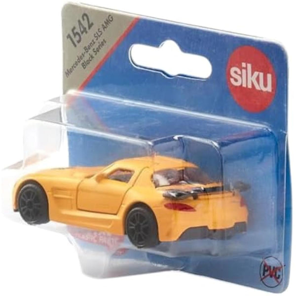 siku 1542, Mercedes-Benz SLS AMG Black Series sports car, Metal,Plastic, Orange, Opening gull-wing doors, Rubberised tyres