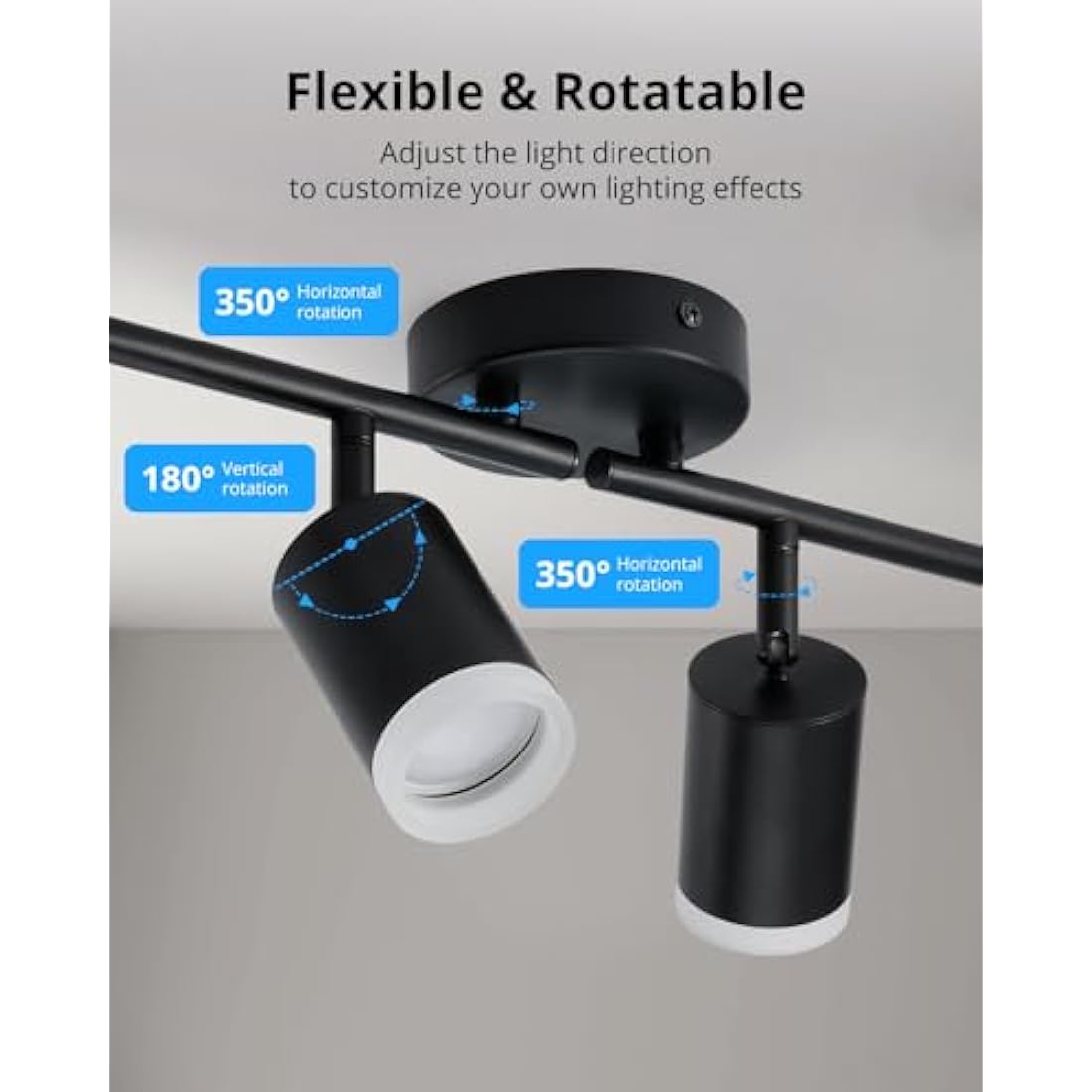 Gr4tec LED Ceiling Spotlight 4 Way, Modern LED Ceiling Light Rotatable, Matte Black Spotlight Bar, GU10 Spot Light Fitting for Kitchen Bedroom Living Room, Bulb Not Included