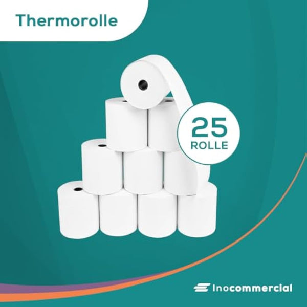Inoverse EC-Cash Thermal Rolls 57 mm x 60 mm x 12 mm, Thermal Paper Till Rolls, 50 m, 25 Rolls for Cash Register System, EC Devices and ATM Machines, BPA-Free