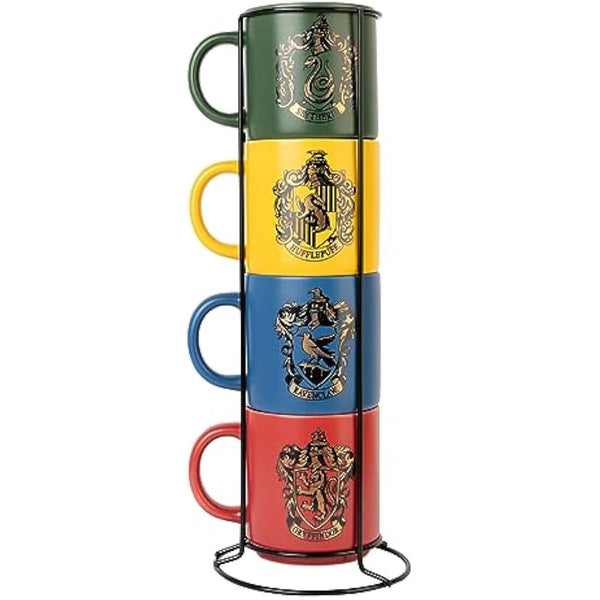 Grupo Erik Mugs Set of 4 - Harry Potter Merchandise | Stacking Mugs with Stand 10.8 oz - 300ml Coffee Cups Espresso | Harry Potter Gifts for Friends
