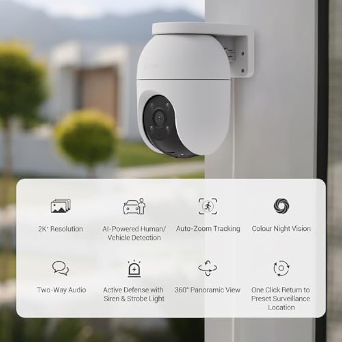 EZVIZ 2.5K Wifi Security Camera Outdoor Wired, No Monthly Fee, PTZ 360°, 512GB Supports, Starlight Color Night Vision, Human/Vehicle Detection, Auto-Track, CCTV Camera System, Alexa/Google (C8c 4MP)