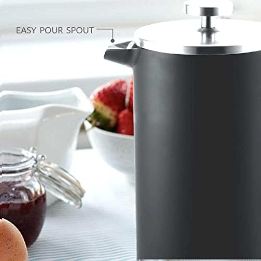 Andrew James Double Walled Stainless Steel Cafetiere Gift Set with 3 Mesh Filters, Coffee Measuring Spoon and Bag Sealing Clip, Delicious French Press Coffee, Easy to Clean (1000ml, Black)