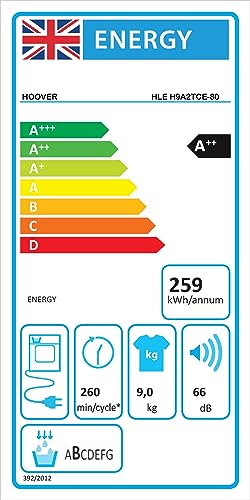 Hoover H-DRY 500 Heat Pump Tumble Dryer, 9 Kg, Class A++, Wi-Fi + Bluetooth, Four Drying Levels, Eco-Power Inverter Motor, Advanced Care, White, 59.6x60.4x85 cm - NDE H9A2TCE-80