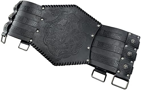 HiiFeuer Viking Embossed Waist Armor, Norse Faux Leather Wide Belt, Medieval Knight Corset Belt for LARP Costume