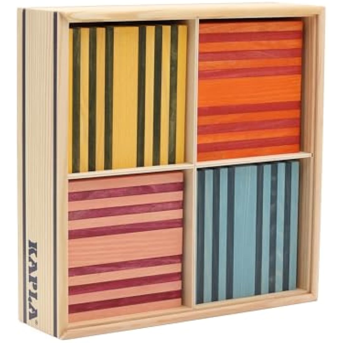 KAPLA Octocolor Box with 100 coloured planks (Red, Orange, Yellow, Green, Light Blue, Dark Blue, Pink, Purple), Wooden Toy, Construction Game, from 2 Years Onwards.