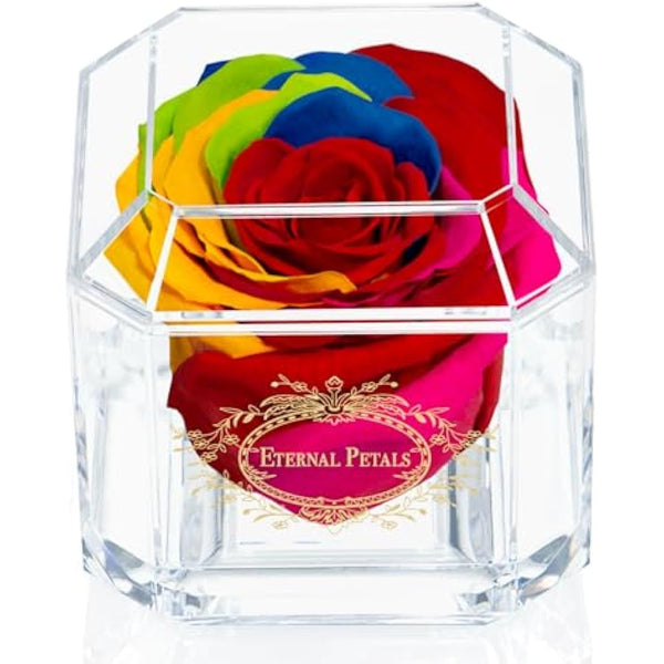 Eternal Petals A 100% Real Rose That Lasts Years, Handmade in London – Gold Solo (Rainbow)