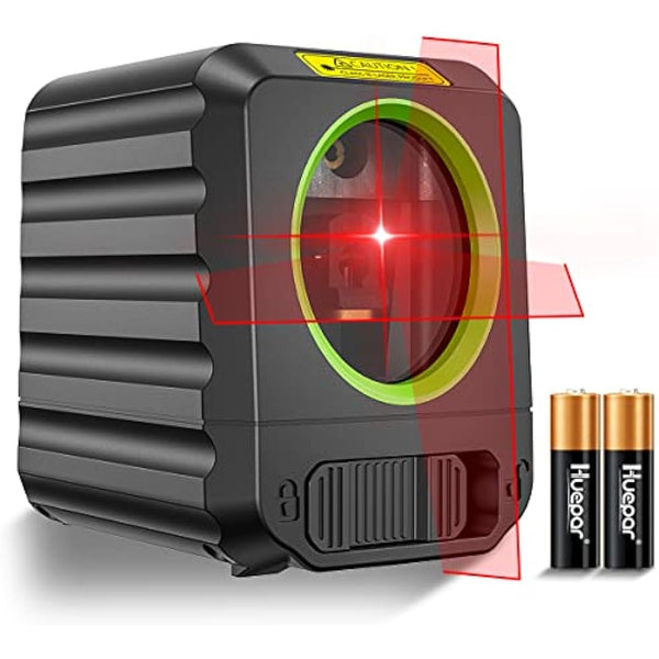 Huepar Self-Leveling Laser Level with Red Beam Cross Line Laser - Vertical and Horizontal Line, 100ft Alignment Tool for Picture Hanging and DIY Application, Battery Included
