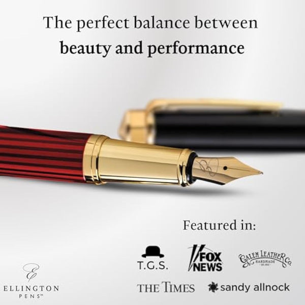 Ellington Pens Luxury Fountain Pen Set- Fountain Pens for Writing - Smooth Nib - Includes Refillable Ink Converter, 3 Ink Cartridges [2 Black & 1 Blue], Gift Box - Elegant Calligraphy