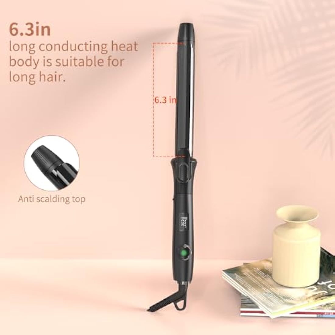 K&K Hair Curling Wand, 25mm Ceramic Titanium Barrel, Digital Display, 50-230°C, 60 Min Auto Shut Off (25mm)