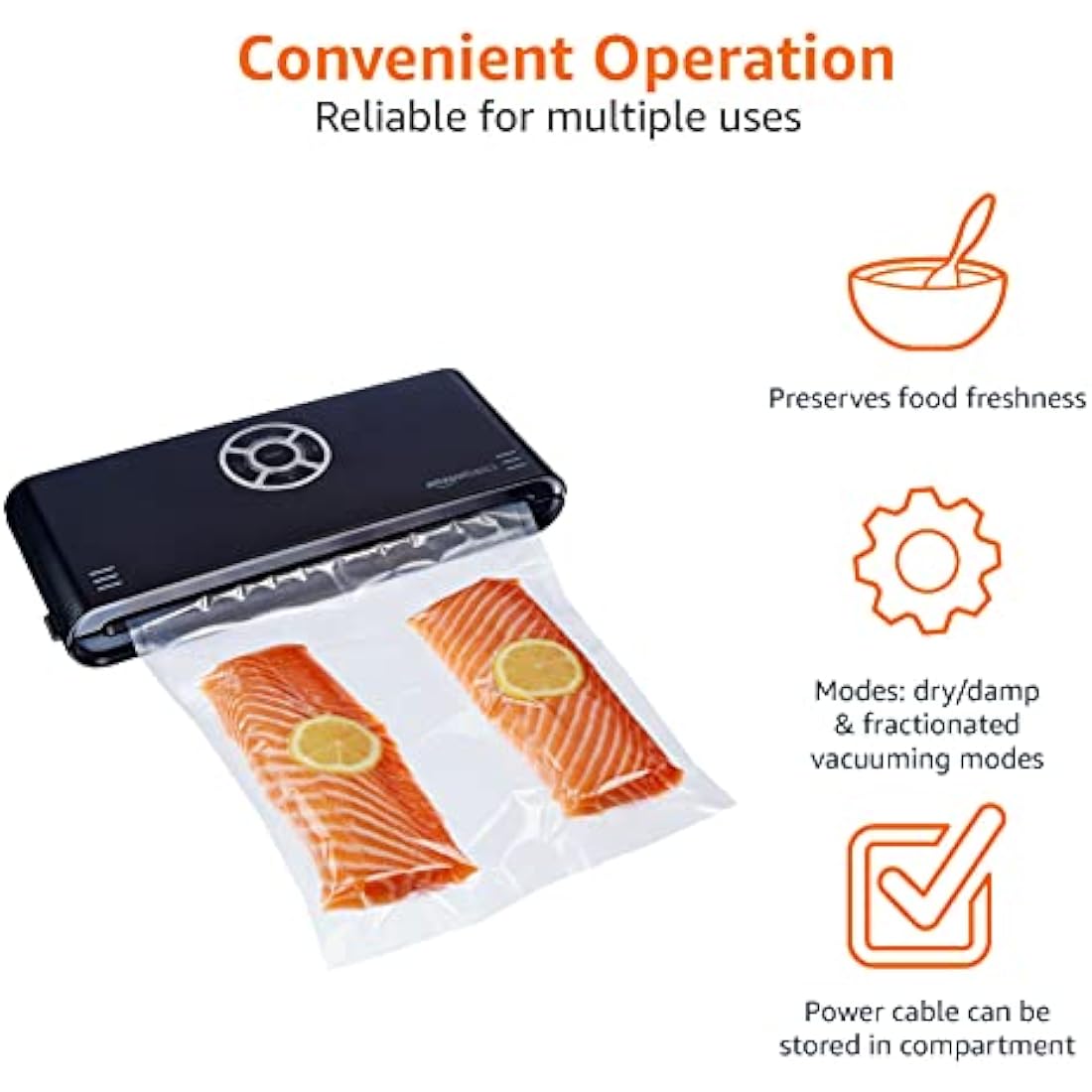 Amazon Basics Vacuum Sealer Machine for Sous Vide Cooking, 30cm Seam with 10 Bags for Preserving Meat, Fish, Fruits, and Vegetables, Black