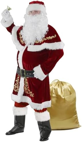 Ahititi Santa Claus Costume for Men 12pcs Christmas Set Deluxe Velvet Adult Santa Suit