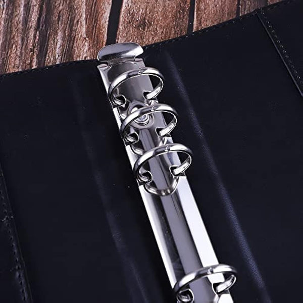 HAUTOCO PU Leather A5 Ring Binder Cover Refillable 6 Ring Budget Binder Notebook Organiser for A5 Refill Paper Insert for Office, School, and Travel, Black