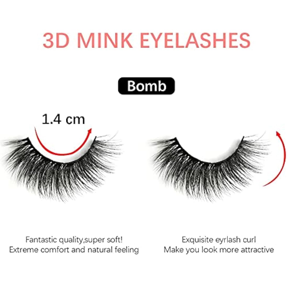 False Eyelashes 5 Pairs Reusable 3D Fluffy Lashes Handmade Natural Thick Fake Eyelashes Contains Stainless Steel Eyelash Tweezers (Bomb)