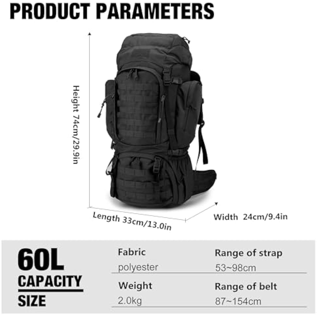 Mardingtop 60L Tactical backpack Military Rucksack MOLLE Camping and Hiking Backpack High Capacity with Rain Cover for Trekking Mountaineering Hunting Traveling