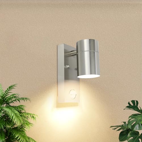 Allesgute Outdoor Wall Lights Mains Powered, Motion Sensor Porch Light, Stainless Steel PIR LED Security Lighting with 3000K GU10 Bulb
