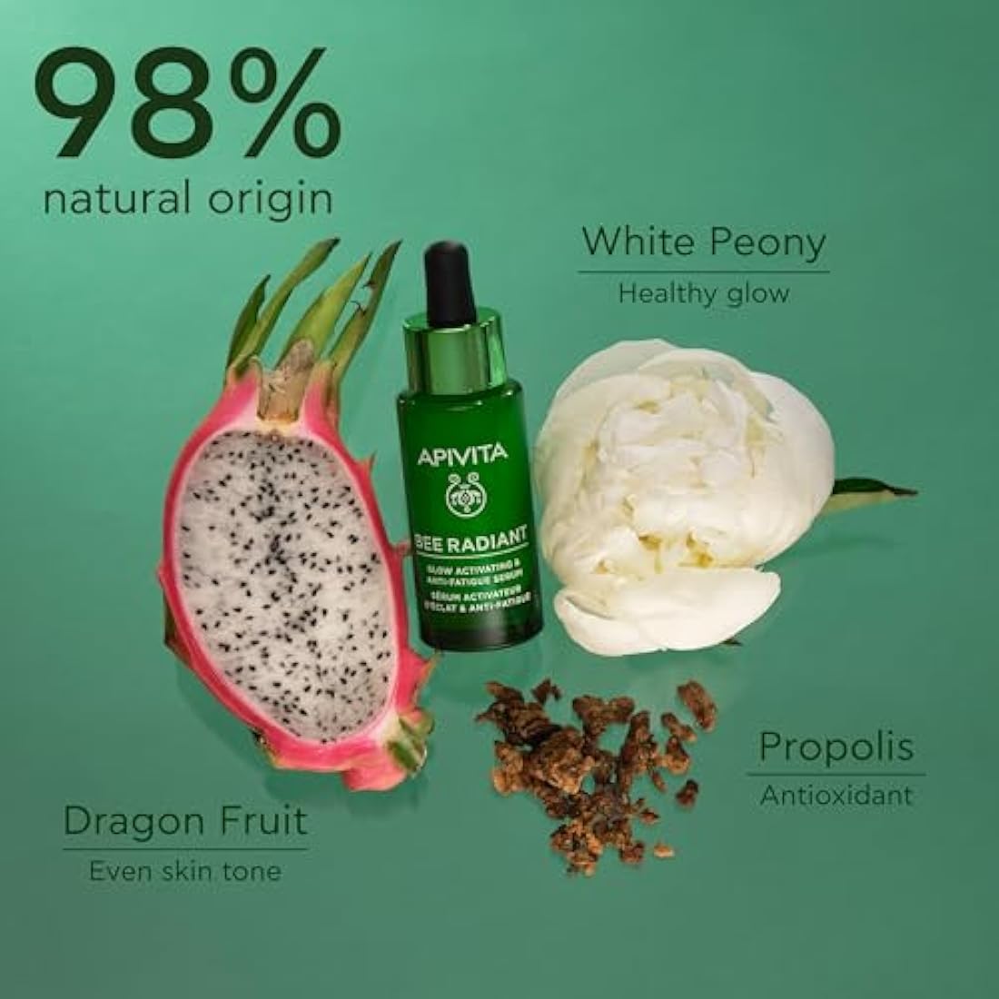 Apivita Bee Radiant Glow Activating & Anti-Fatigue Serum 30ml - Facial Serum with Propolis, White Peony & Dragon Fruit - Brightens, Tackles Discolorations & Aging Signs for a Plumper, Youthful Skin