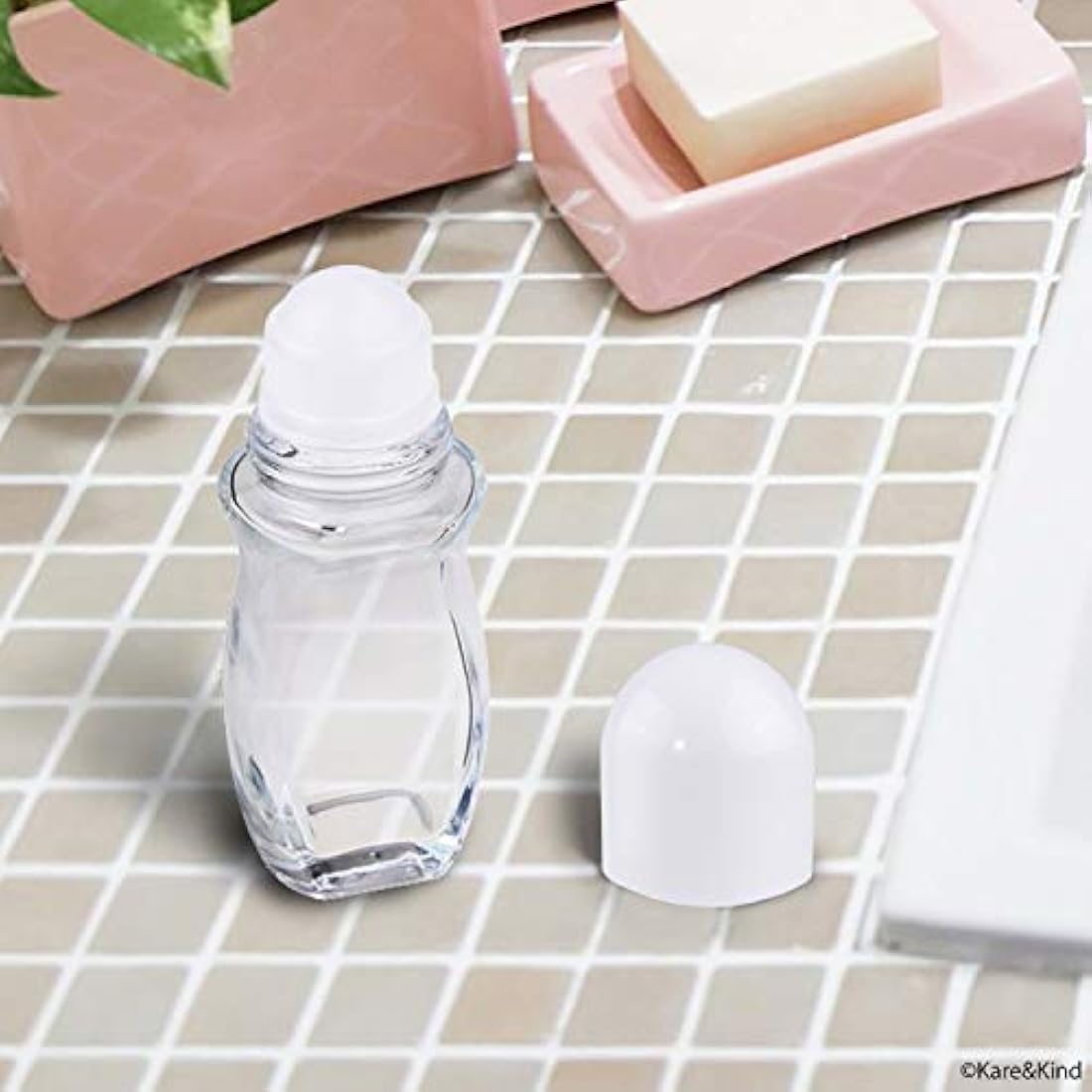 Kare & Kind Empty Refillable Glass Roll-On Deodorant Bottles (6-Pack) Leak-Proof 1.05 Oz (30 ml) with Stickers - Twist Cap For Homemade Natural Deodorant, Sunscreen, Moisturizer