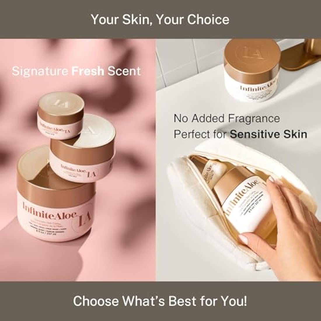 Aloe Vera Body & Face Moisturizer – Fragrance Free Face Cream, Body Cream, Hand Lotion for Dry Skin – 1 Large Jar (8 Oz.) & 1 Travel Jar (0.5 Oz.) – Full Body Lotion for Skin Care by InfiniteAloe