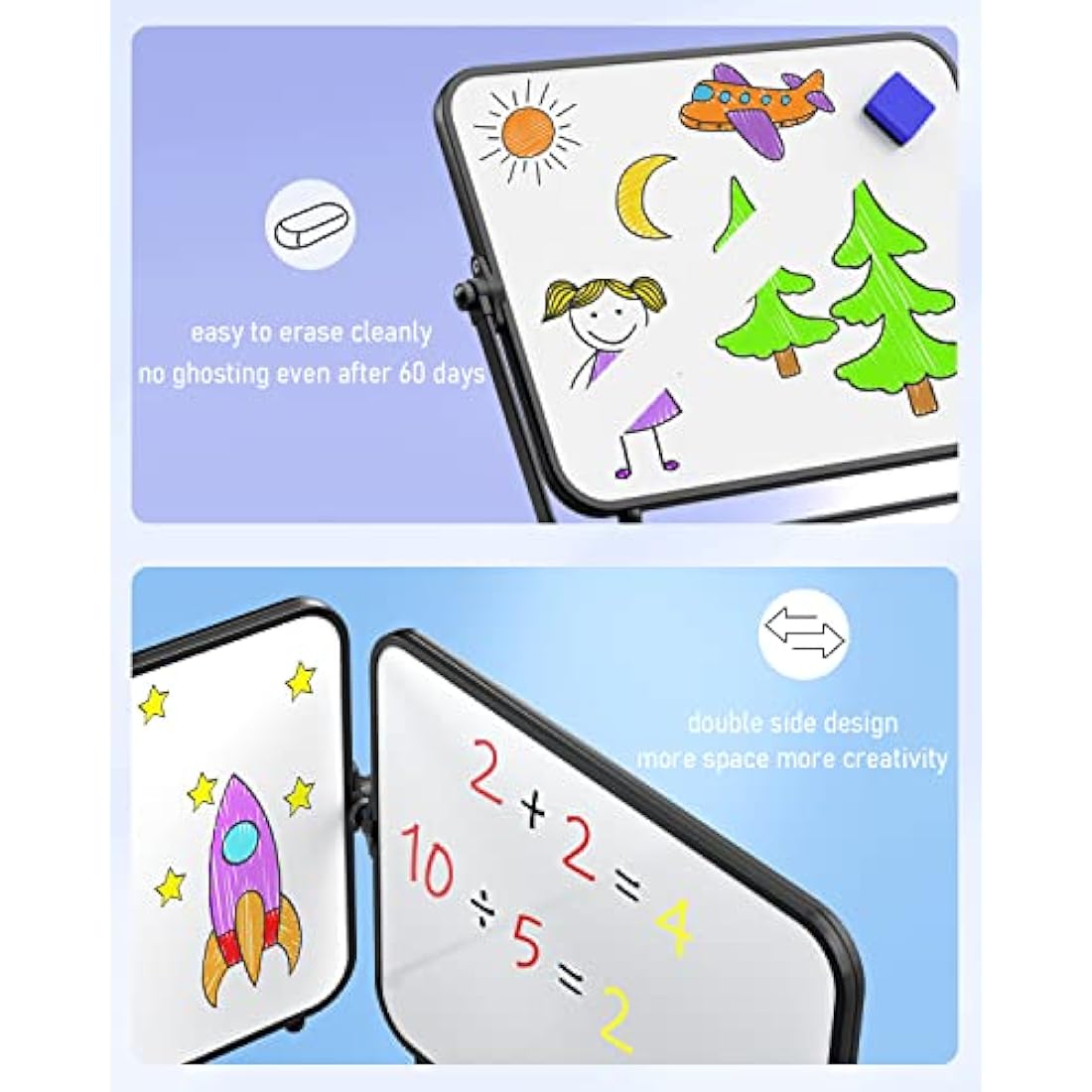 Nicpro Dry Erase Small Whiteboard A3 with Non-Slip Stand, 30 x 40 cm Double Sided Magnetic Desktop White Board with 8 Pens, Eraser, Magnet, Portable Writing Easel for Kid Drawing Student Classroom Use