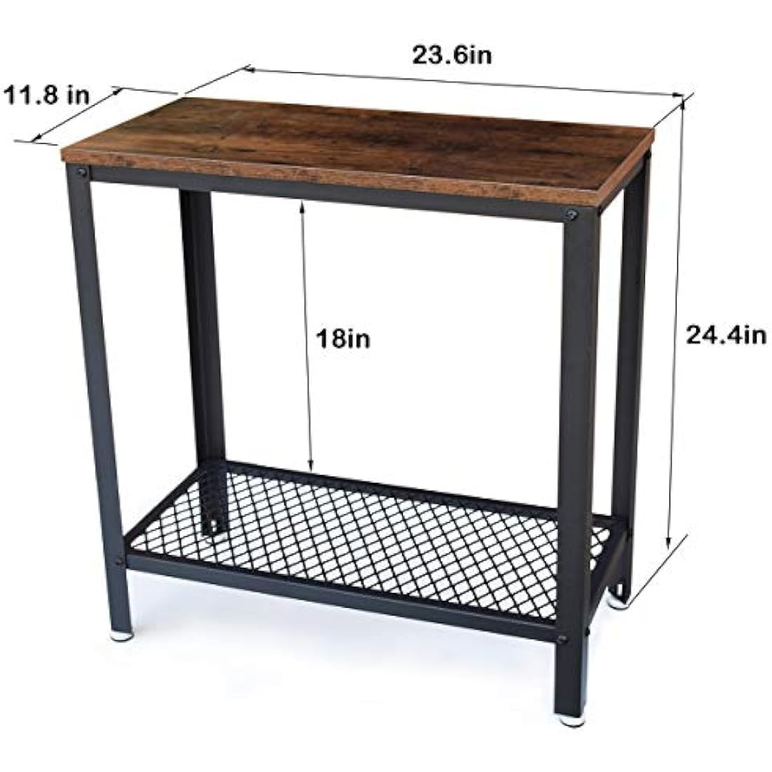 DRM Industrial Console Table for Small Spaces, 2-Tier Rustic Hallway Table, Narrow Nightstand with Metal Frame and Mesh Shelf, Sturdy Sofa Side Table for Home and Office