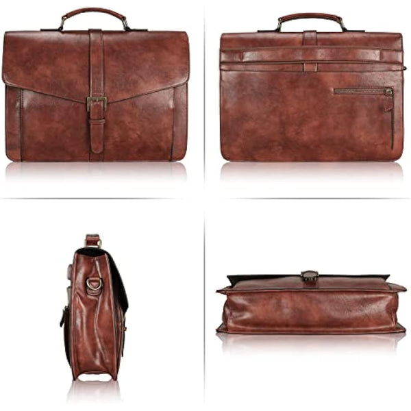 Estarer Leather Laptop Bag 17-17.3 Inch Mens Large Satchel Briefcase Shoulder Bag for Work Business Travel Brown