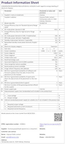 Hisense 55 Inch 4K Mini-LED TV 55U6NQTUK - Quantum Dot Colour, Dolby Vision Atmos, Hi-View Engine, FilmMaker Mode, Vidaa OS with Voice Control, Freely, Youtube, Netflix and Disney+ (2024 Model)