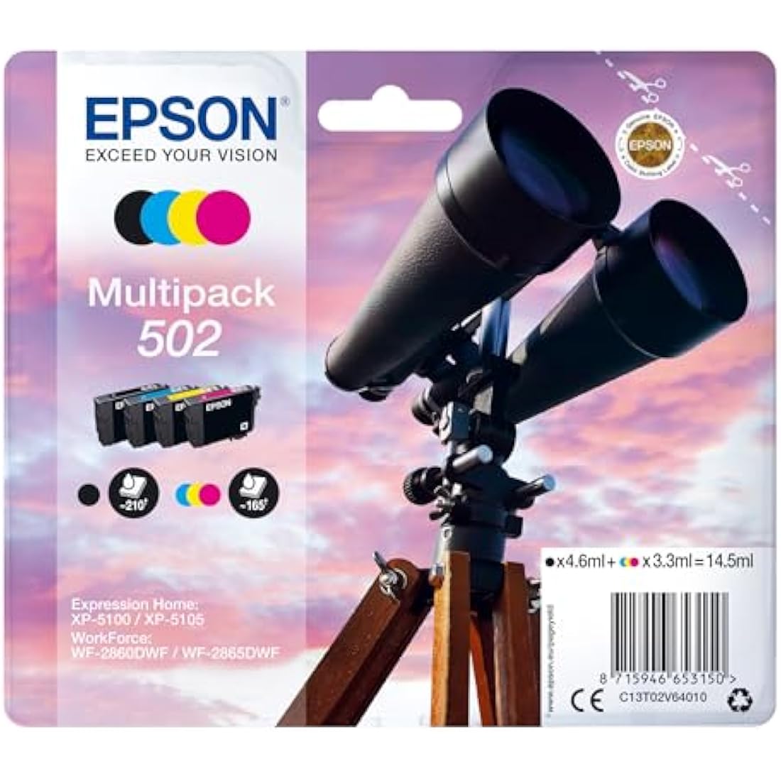 Epson 502 Binoculars Genuine Multipack, 4-colours Ink Cartridges