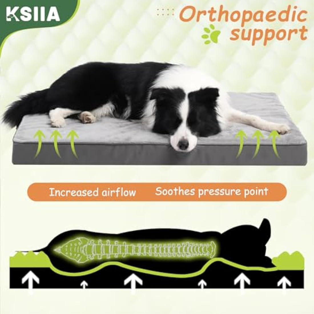 KSIIA Extra Large Dog Bed Washable, XXL Orthopedic Dog Crate Beds with Waterproof Removable Cover, Big Flat Dog Mattress Non skid Bottom, Pet Beds for Dogs, Grey, 111x81x9cm