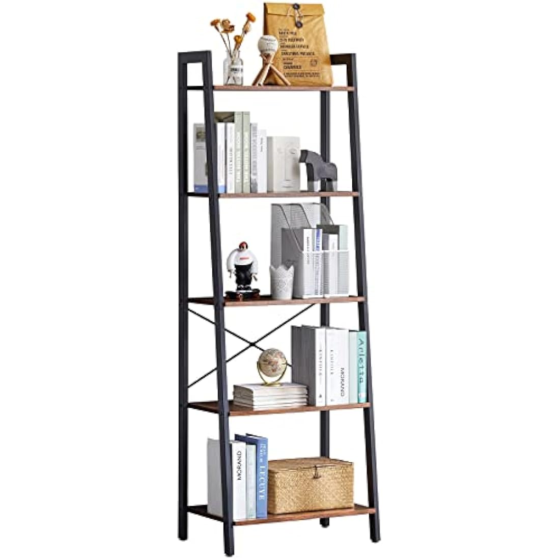 IBUYKE Ladder Shelf, 5-Tier Storage Organiser Shelves, 60x39.5x171cm, Plant Stand,Industrial Bookshelf, Living Room Bookcases, for Kitchen, Bedroom, Office TMJ017H-