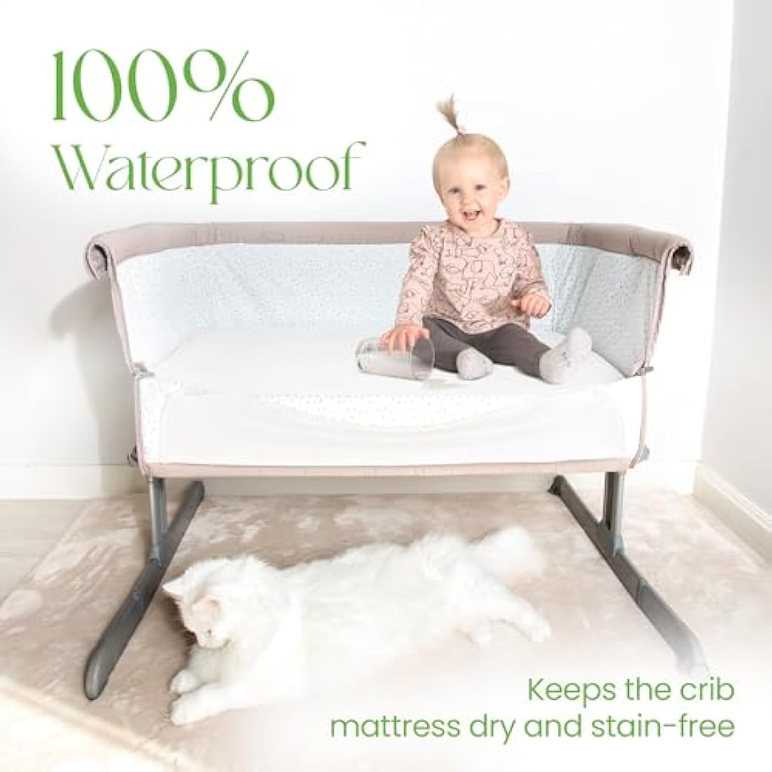 Crib Mattress Protector 50x90cm – Waterproof 100% Bamboo Baby Mattress Protector – Soft Breathable Fitted Cot Cover for Crib – Hypoallergenic and Washable Sheet for Infant Bedding