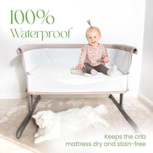 Crib Mattress Protector 50x90cm – Waterproof 100% Bamboo Baby Mattress Protector – Soft Breathable Fitted Cot Cover for Crib – Hypoallergenic and Washable Sheet for Infant Bedding