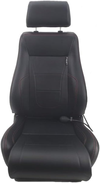 AutoStyle Sport seat 'Retro II' - Black Synthetic leather + Red stitching - Dual-side reclinable back-rest - incl. slides