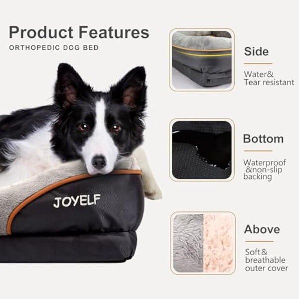 JOYELF Medium Memory Foam Dog Bed, Orthopedic Dog Bed & Sofa with Removable Washable Cover and Squeaker Toys as Gift