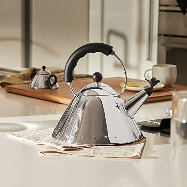 Alessi 9093 B Kettle Stainless Steel with Handle and Bird-Shaped Whistle Polyamide Black