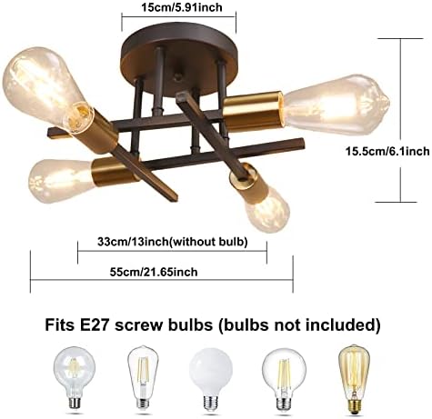 Hudi Fyier Modern Chandelier - 4 Light Industrial Vintage Style Ceiling Light for Bedroom, Kitchen, Dining Room, Loft, Office