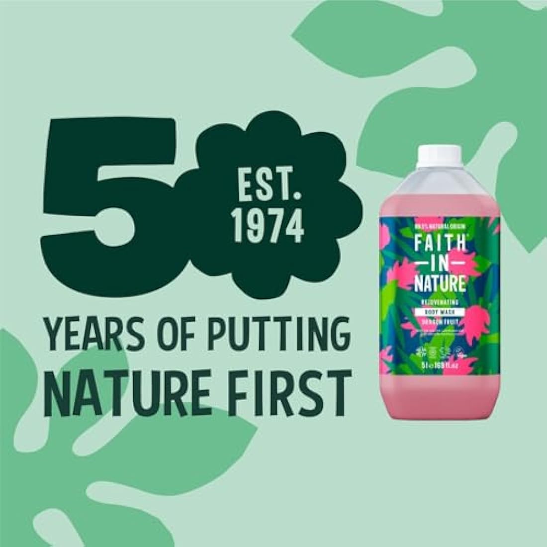 Faith In Nature Natural Dragon Fruit Body Wash, Rejuvenating Shower Gel, Vegan & Cruelty Free, No SLS or Parabens, 5L Refill Pack