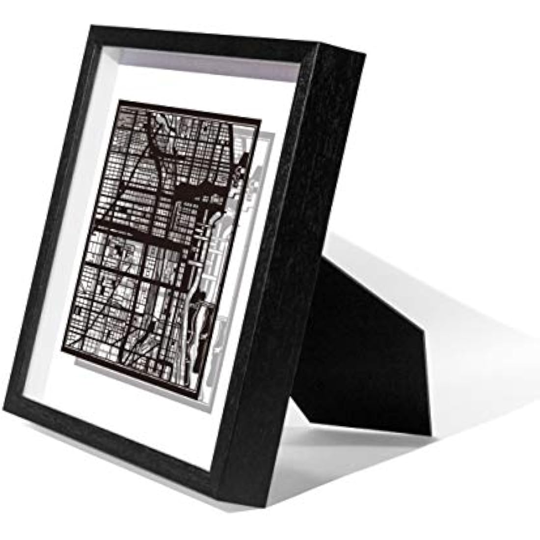 O3 DESIGN STUDIO Chicago Paper Cut Map framed, Black map, Black frame, 9x9 inches, Gift Boxed, 2 background color, self-changing, Paper Art