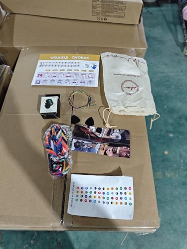 ADM Soprano Ukulele Set for Kids and Beginners, Ukulele Starter Kit with Bag, Clip-On Tuner, Rainbow Strings, Colourful Strap, Plectrum, Fingerboard Sticker, Chord Card (Dark Blue)