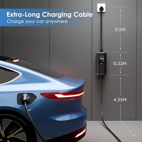 bokman EV Charger Type 2 to 3 Pin Plug, 5M / 3.3kW / 13A / IP65 Waterproof, Electric Car Charger with LED Indicators, Type 2 Charging Cable 3 Pin with Carry Bag & Microfiber Towel
