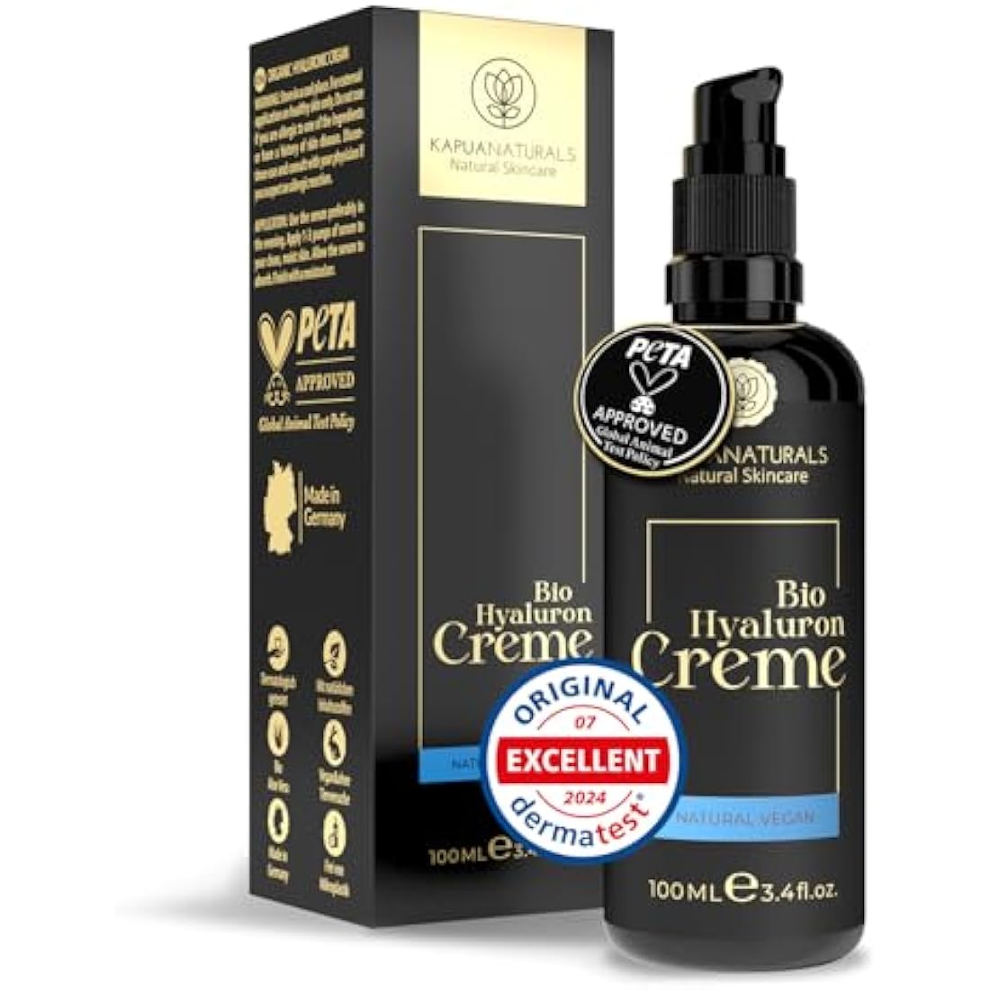 Hyaluronic Acid Face Cream High Dose 100ml + Argan Oil + Aloe Vera + Coconut Oil • 100% Vegan • Natural Cosmetics Made in Germany ✓ Anti-Wrinkle Cream ✓ Moisturizing Anti-Aging Day & Night Cream