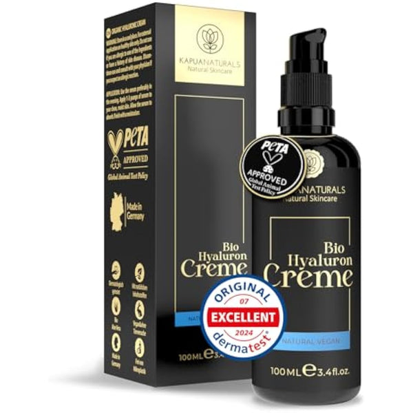 Hyaluronic Acid Face Cream High Dose 100ml + Argan Oil + Aloe Vera + Coconut Oil • 100% Vegan • Natural Cosmetics Made in Germany ✓ Anti-Wrinkle Cream ✓ Moisturizing Anti-Aging Day & Night Cream