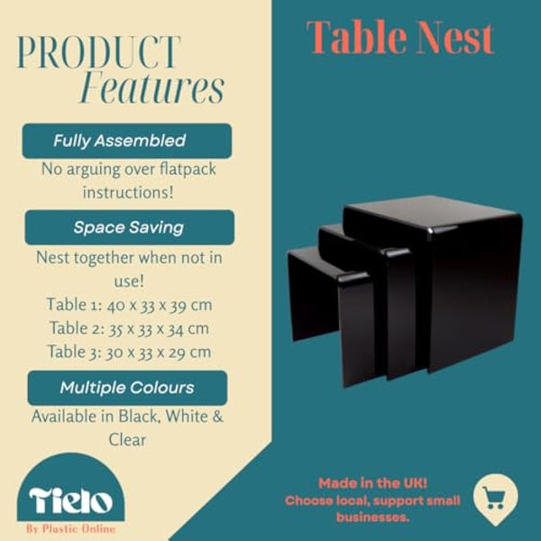 Acrylic Perspex Plastic Nest of Tables Living Room Table Hygienic Easy Clean