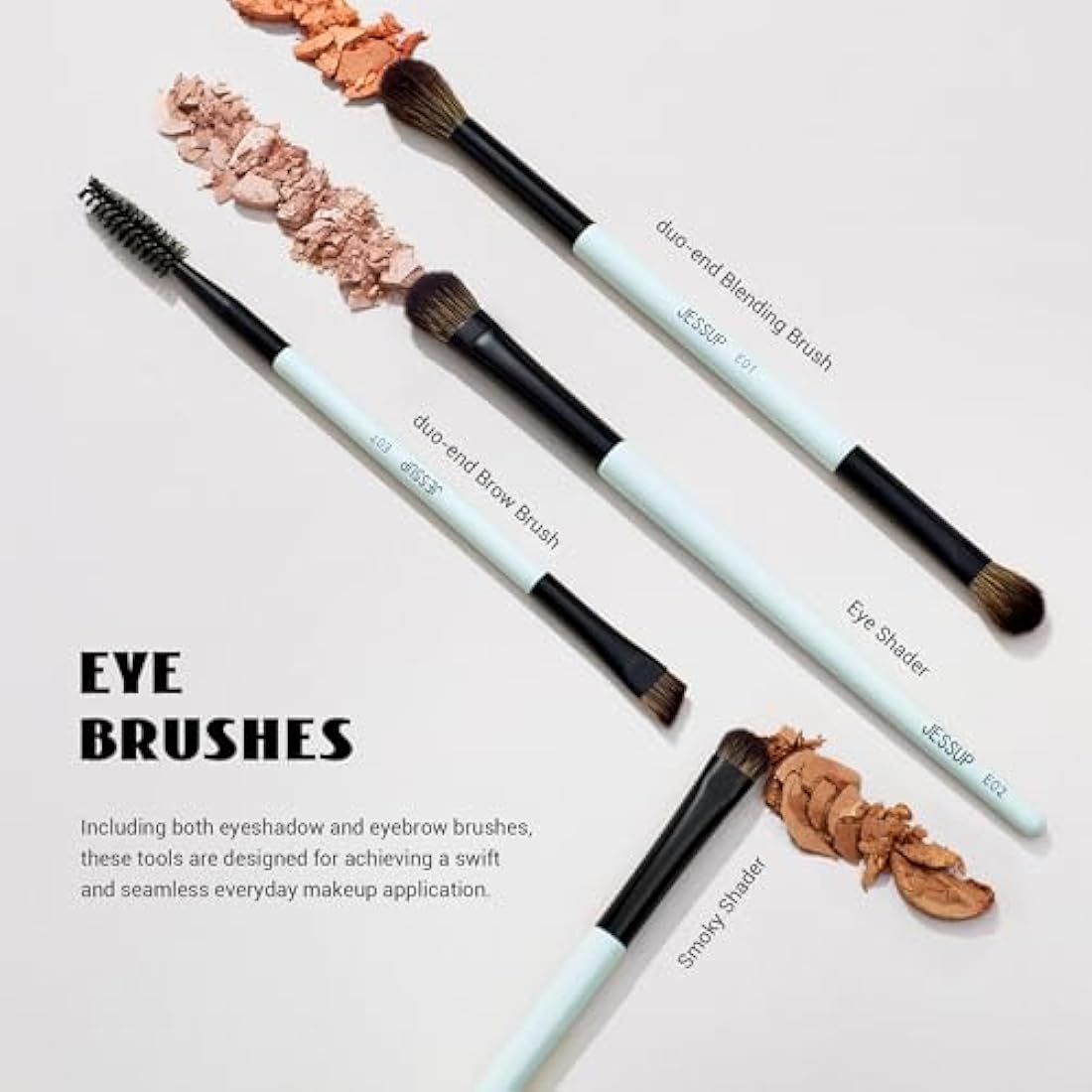 Jessup Makeup Brush Set 6pcs Double Sided Makeup Brushes Foundation Contour Blush Highlight Blending Eyebrow Brush Eyeshadow Brush, Vegan Make up Brushes Bright Cyan T501