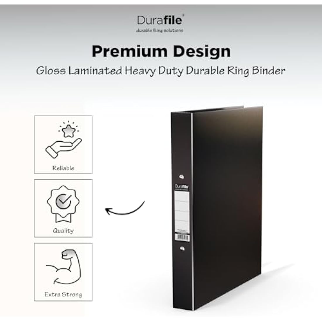 Durafile Ring Binder A4 Files, Black, Pack of 10 Folders, Heavy Duty Board Construction Folders for Paperwork Ring Binder, Ideal Folder Organiser for School, Home & The Office