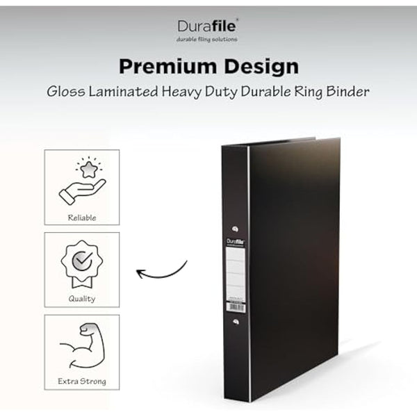Durafile Ring Binder A4 Files, Black, Pack of 10 Folders, Heavy Duty Board Construction Folders for Paperwork Ring Binder, Ideal Folder Organiser for School, Home & The Office