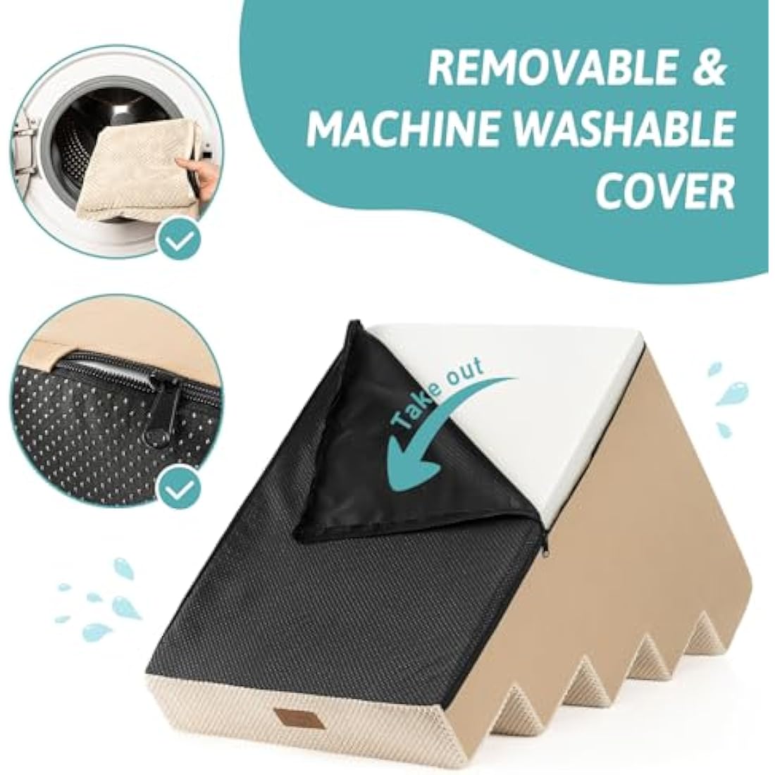 COZY KISS Wide Dog Stairs for Small Dogs, 19.7" Width Pet Stairs for High Bed Car, 60 cm High Non-Slip Dog Steps for Old Cats, Puppies, Small Medium Dogs, 75x50x60cm, 5 Tiers, Beige