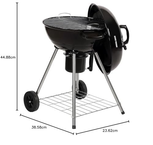 George Foreman Portable Charcoal BBQ Round Kettle 47.5 cm, Adjustable Vent, Integrated Thermometer, Charcoal Barbecue, Stand & 2 Wheels with Chrome Grill, GFKTBBQ, 60x51x90