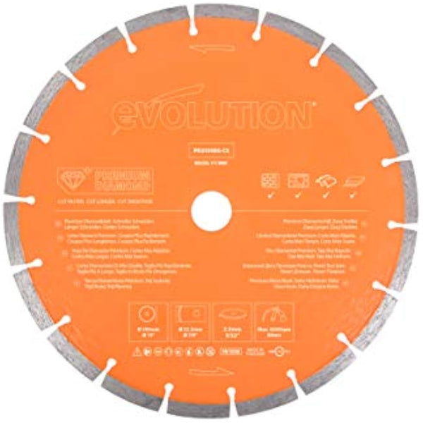 Evolution Power Tools PD255SEG-CS Premium Multi Material Diamond Blade For Disc Cutters - Fast Cutting and Long Blade Life - Ideal for Cutting Brick, Roof Tile, Paving, Reinforced Concrete, 255 mm