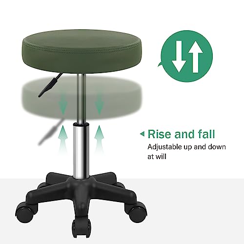 FURWOO Round Rolling Stool with Wheels Height Adjustable Stool Spa Stool for Salon Massage Home Kitchen Dark Green