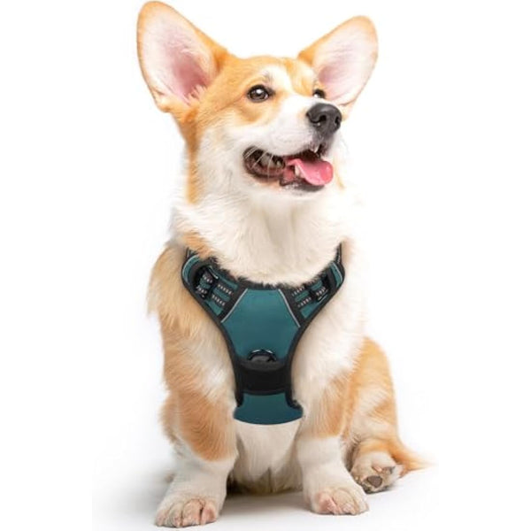 Eagloo Dog Harness Medium, No Pull Harness with Front Back Clips, Adjustable Dog Walking Vest, Soft Padded Pet Vest, Reflective No-Choke Breathable with Easy Control Handle, Dark Green, M